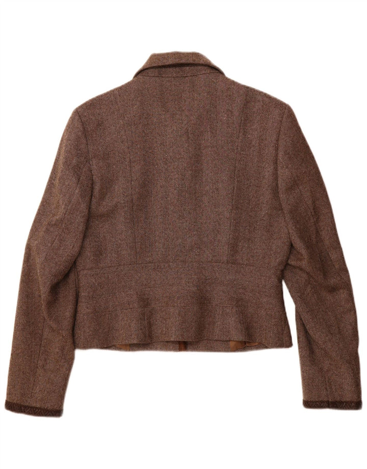Seventy Womens Crop Blazer Jacket IT 48 XL Brown Herringbone Wool