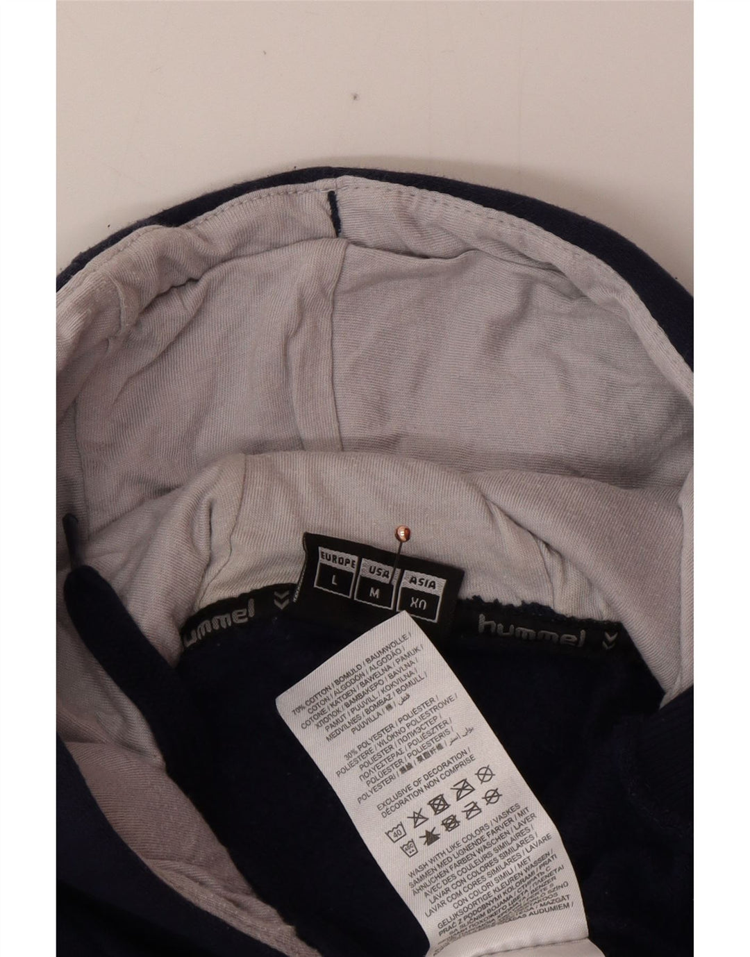 HUMMEL Mens Graphic Hoodie Jumper Large Navy Blue Cotton