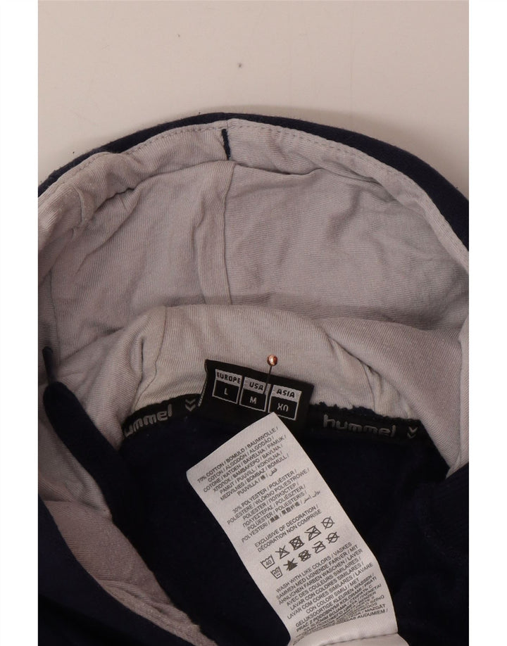 HUMMEL Mens Graphic Hoodie Jumper Large Navy Blue Cotton