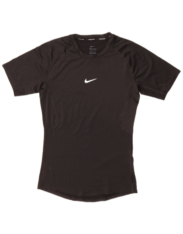 NIKE Womens Tight Fit T-Shirt Top UK 12 Medium Black Polyester