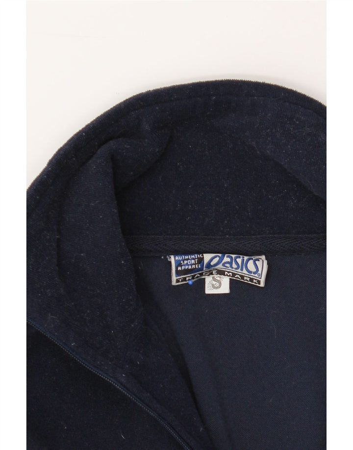 ASICS Mens Zip Neck Pullover Tracksuit Top Small Navy Blue Polyester Vintage Asics and Second-Hand Asics from Messina Hembry 