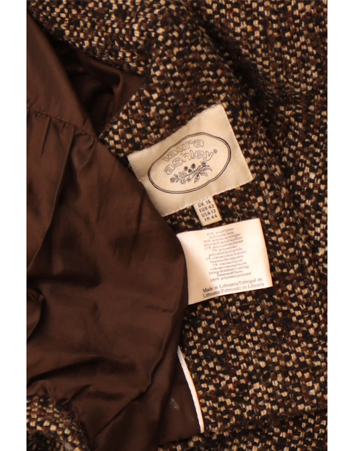 LAURA ASHLEY Womens Overcoat UK 16 Large Brown Flecked Wool