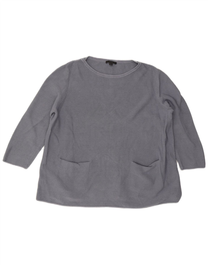 COS Womens Oversized 3/4 Sleeve Boat Neck Jumper Sweater UK 16 Large Grey