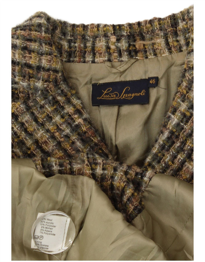 Luisa Spagnoli Womens 3 Button Blazer Jacket IT 46 Large Khaki Check Wool