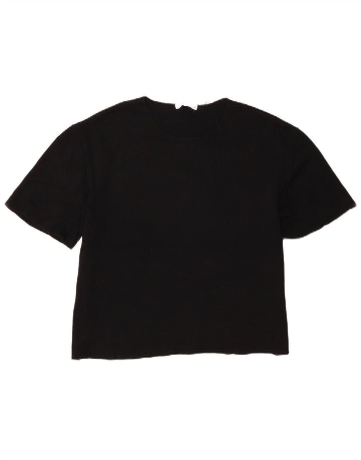 Zara Womens Crop Oversized T-Shirt Top UK 10 Small Black Polyester