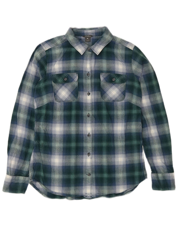 EDDIE BAUER Womens Flannel Shirt UK 10 Small Green Check Cotton