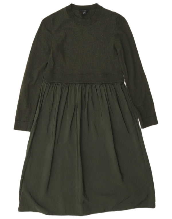 Cos Womens Long Sleeve Tiered Dress UK 6 XS Green Wool
