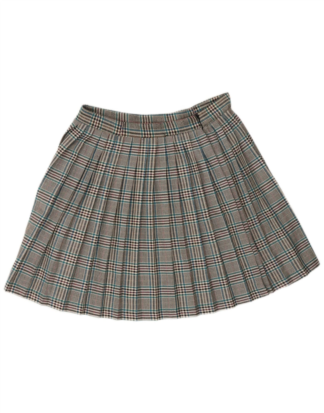 Vintage Womens Knife Pleated Skirt Small W28  Grey Plaid Polyester