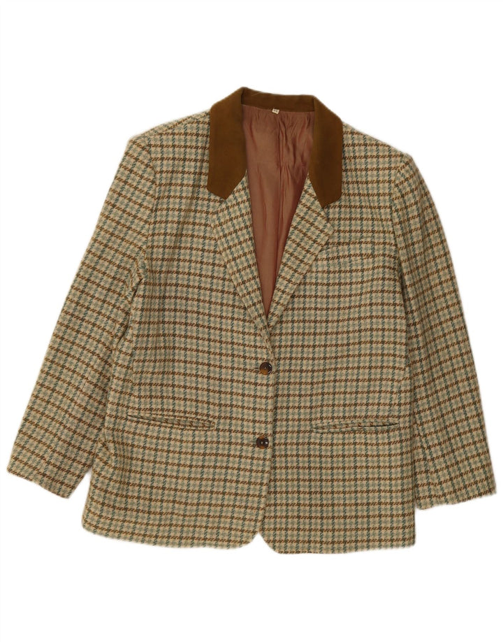 Vintage Womens 2 Button Blazer Jacket IT 46 Large Green Houndstooth Wool