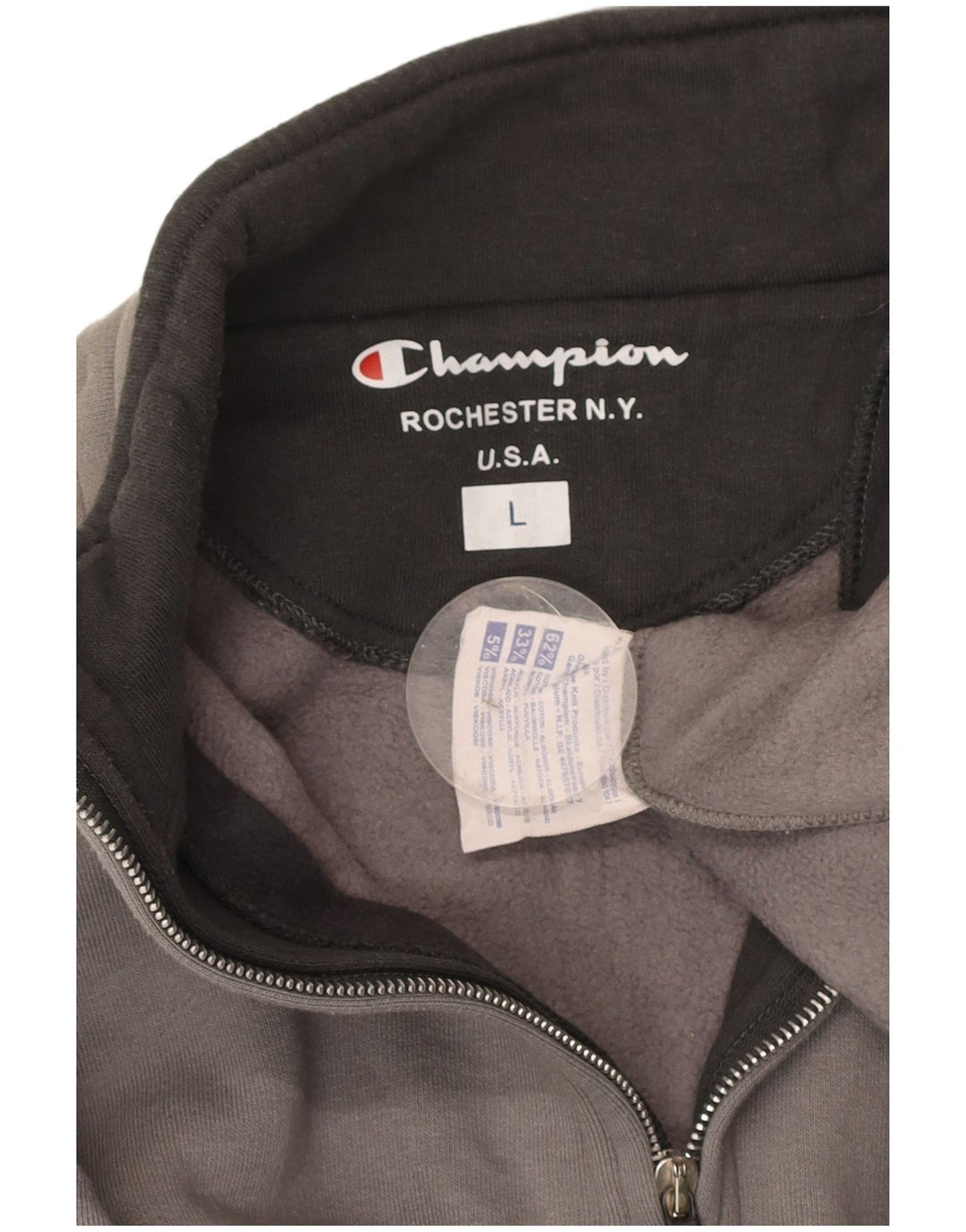 CHAMPION Mens Zip Neck Sweatshirt Jumper Large Grey Cotton