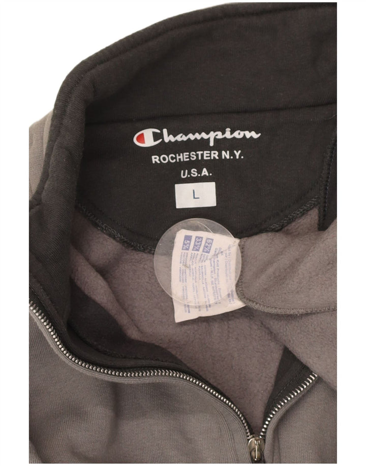 CHAMPION Mens Zip Neck Sweatshirt Jumper Large Grey Cotton