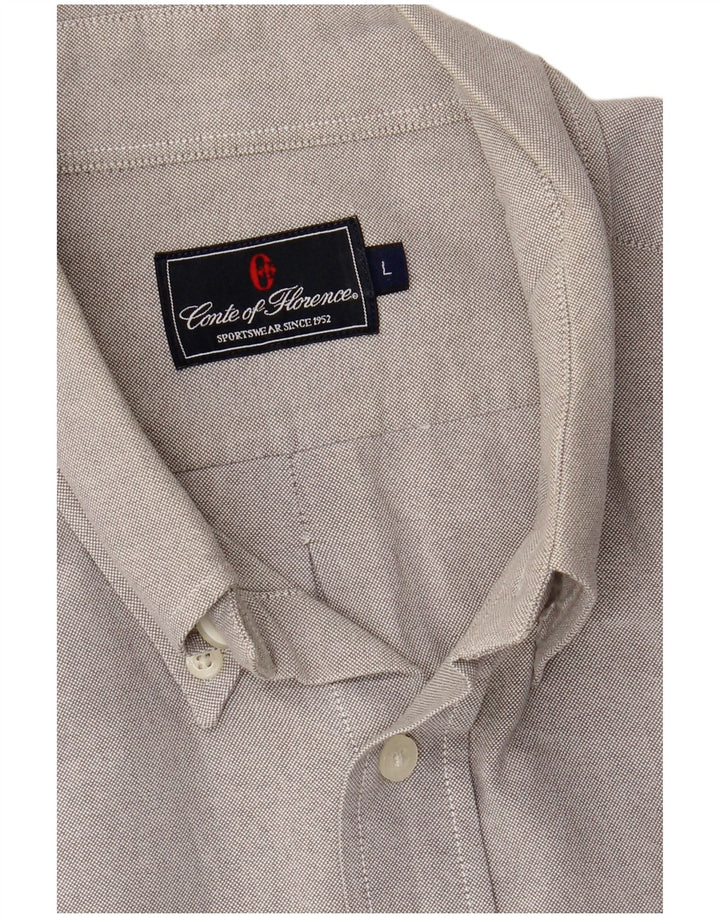 CONTE OF FLORENCE Mens Shirt Large Grey Cotton