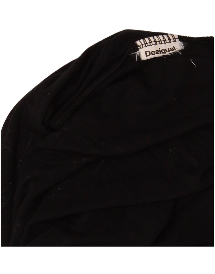 DESIGUAL Womens Off Shoulder Graphic Top Long Sleeve UK 12 Medium Black