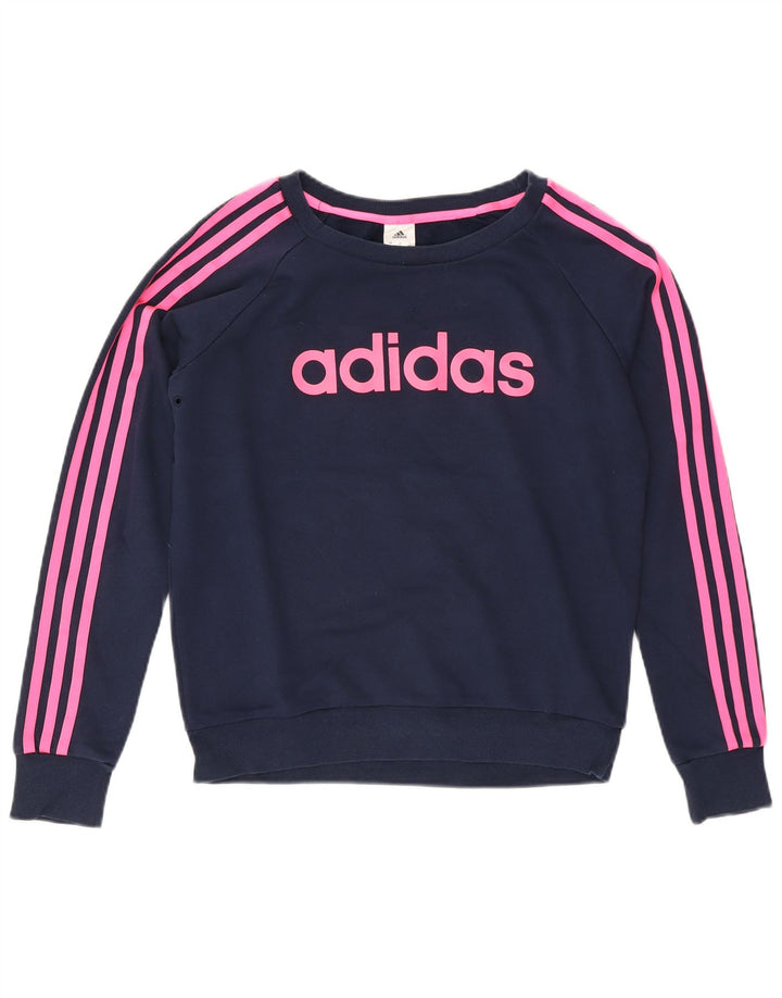 Adidas Womens Climalite Graphic Sweatshirt Jumper UK 12/14 Medium Navy Blue