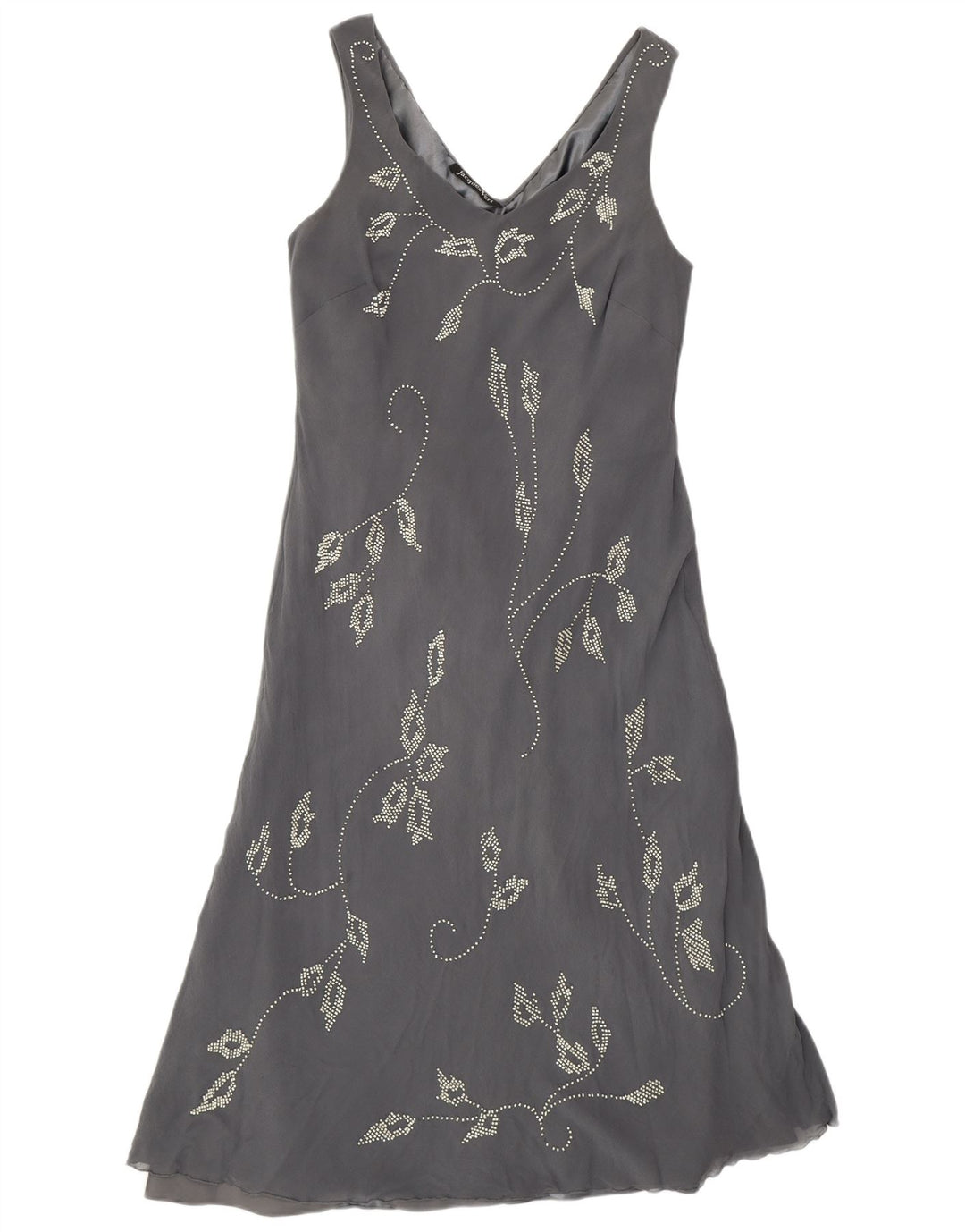 JACQUES VERT Womens Sleeveless Maxi Dress UK 14 Large Grey Floral Silk