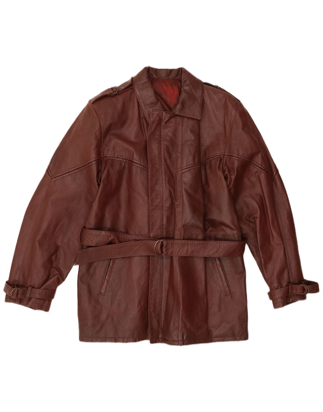 Vintage Mens Leather Coat IT 48 Medium Brown