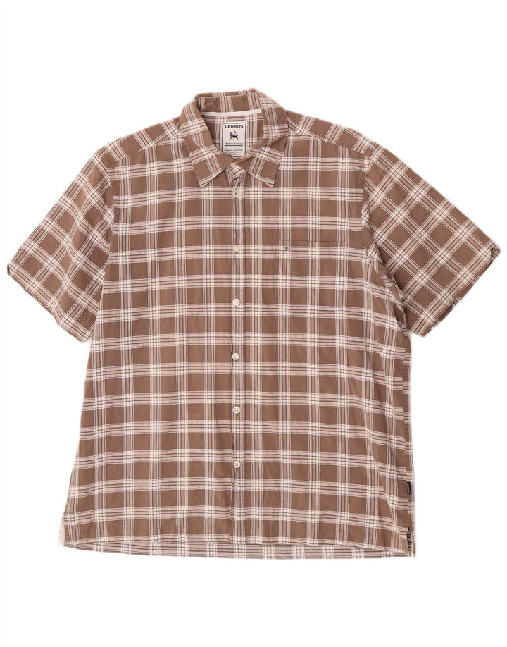 Lerros Mens Short Sleeve Shirt Large Brown Check Cotton