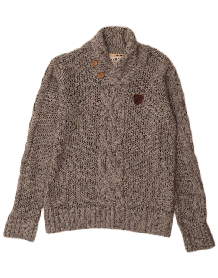 Tommy Hilfiger Mens Shawl Neck Jumper Sweater Medium Grey Acrylic