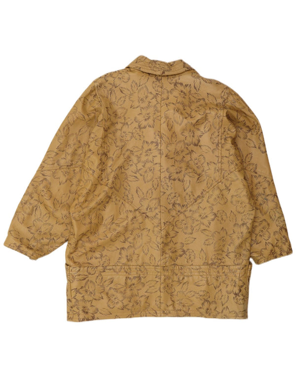 VINTAGE Womens Oversized Leather Coat EU 44 XL Beige Floral