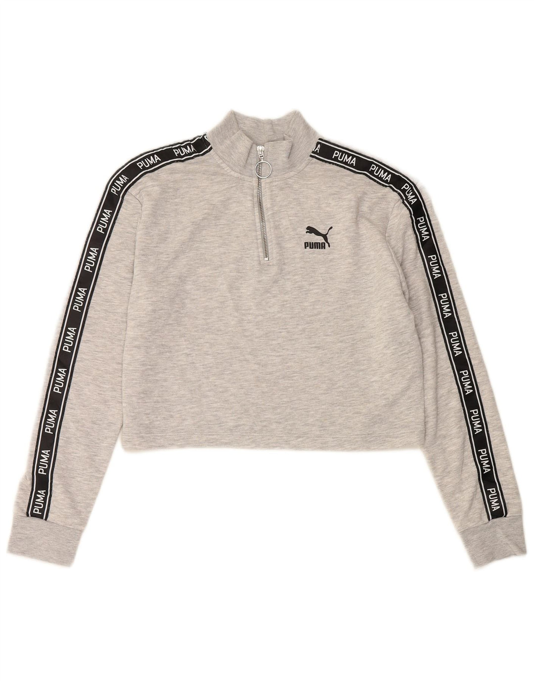 PUMA Womens Crop Crop Sweatshirt Jumper UK 12 Medium Grey Colourblock