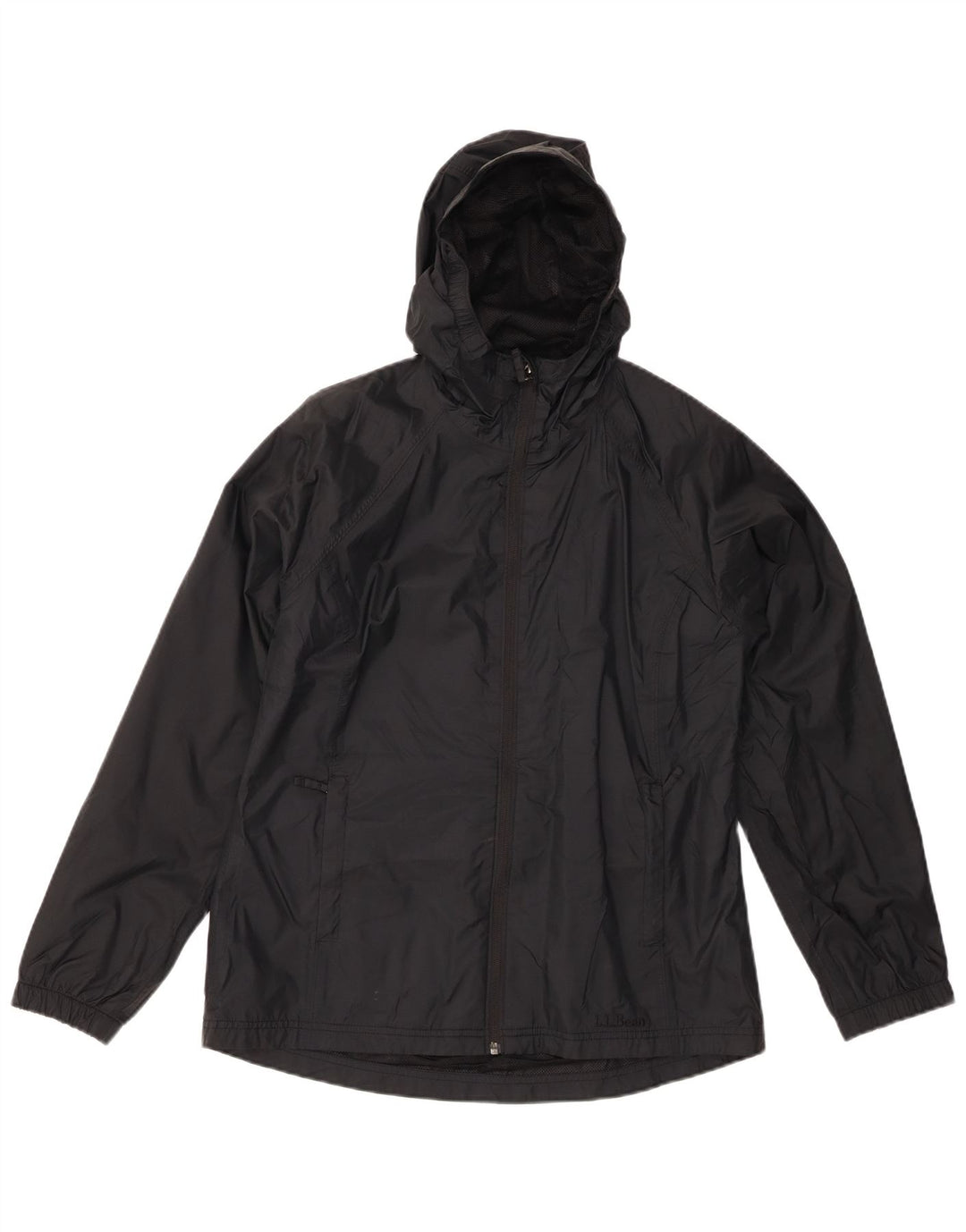 L.L.BEAN Womens Oversized Hooded Rain Jacket UK 10 Small Black Nylon