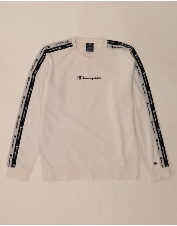 Champion Mens Graphic Sweatshirt Jumper Medium White Colourblock Cotton