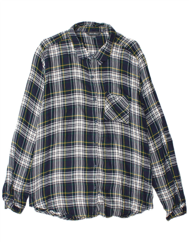 EDDIE BAUER Womens Flannel Shirt UK 18 XL Navy Blue Check Viscose