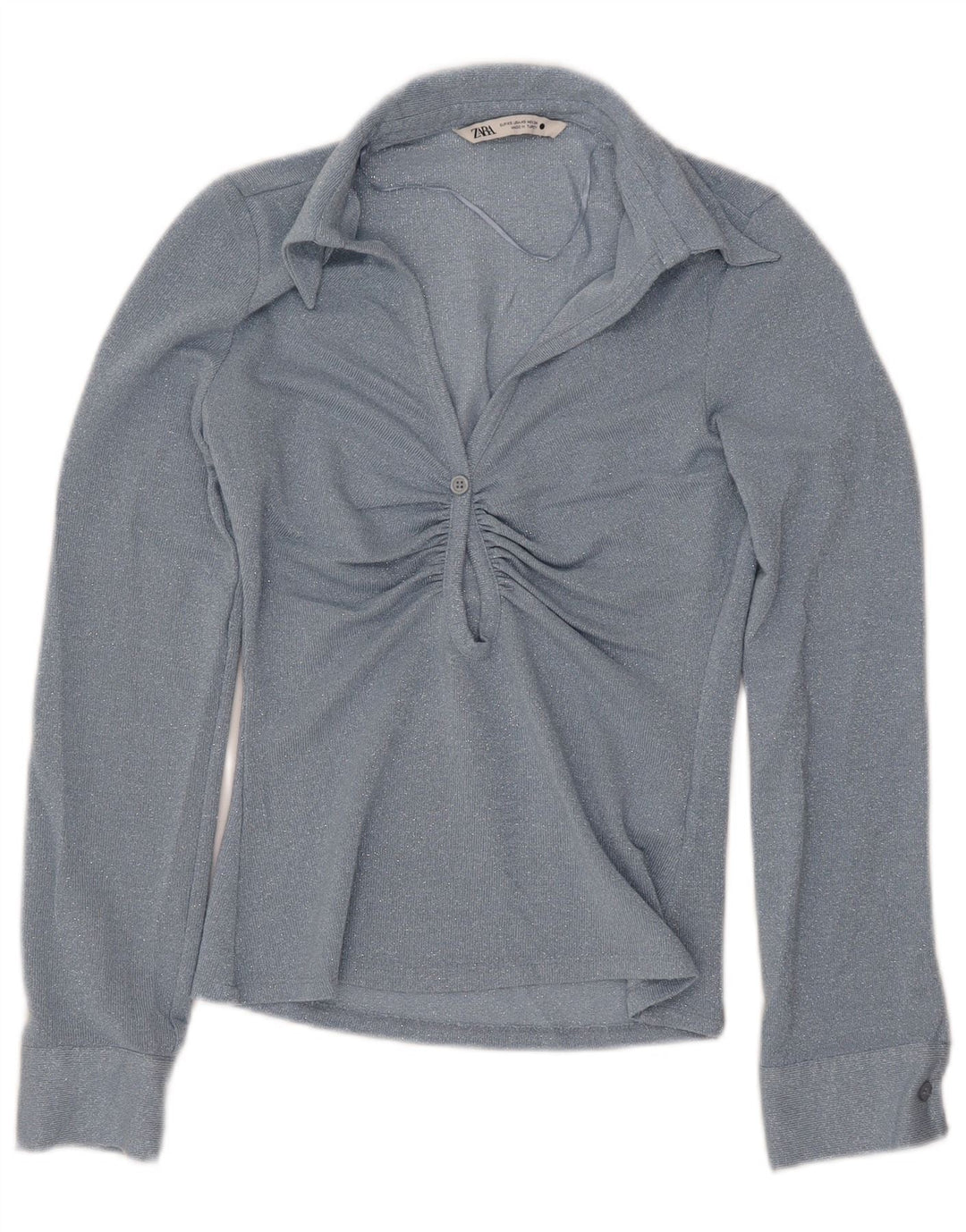 ZARA Womens Long Sleeve Blouse Top UK 6 XS Blue Viscose