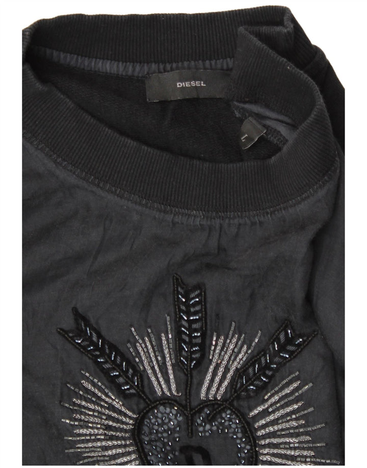Diesel Womens Graphic Sweatshirt Jumper UK 14 Large Black