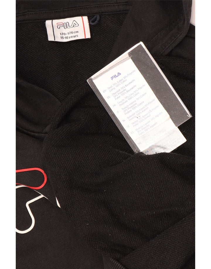 FILA Boys Graphic Hoodie Jumper 15-16 Years Black Cotton
