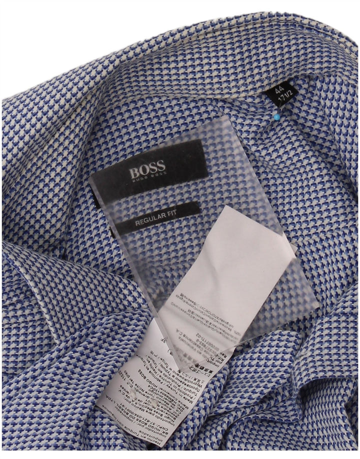 HUGO BOSS Mens Regular Fit Shirt Size 44 17 1/2 XL Blue Houndstooth Cotton