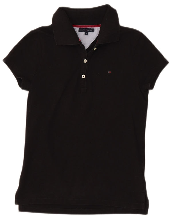 TOMMY HILFIGER Womens Polo Shirt UK 8 Small Black Cotton