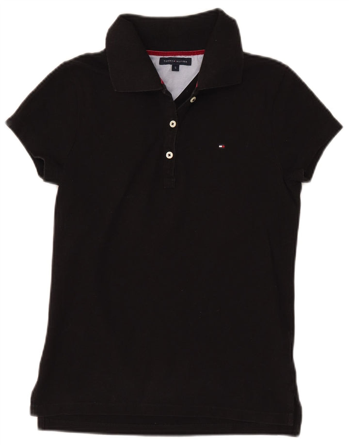 TOMMY HILFIGER Womens Polo Shirt UK 8 Small Black Cotton