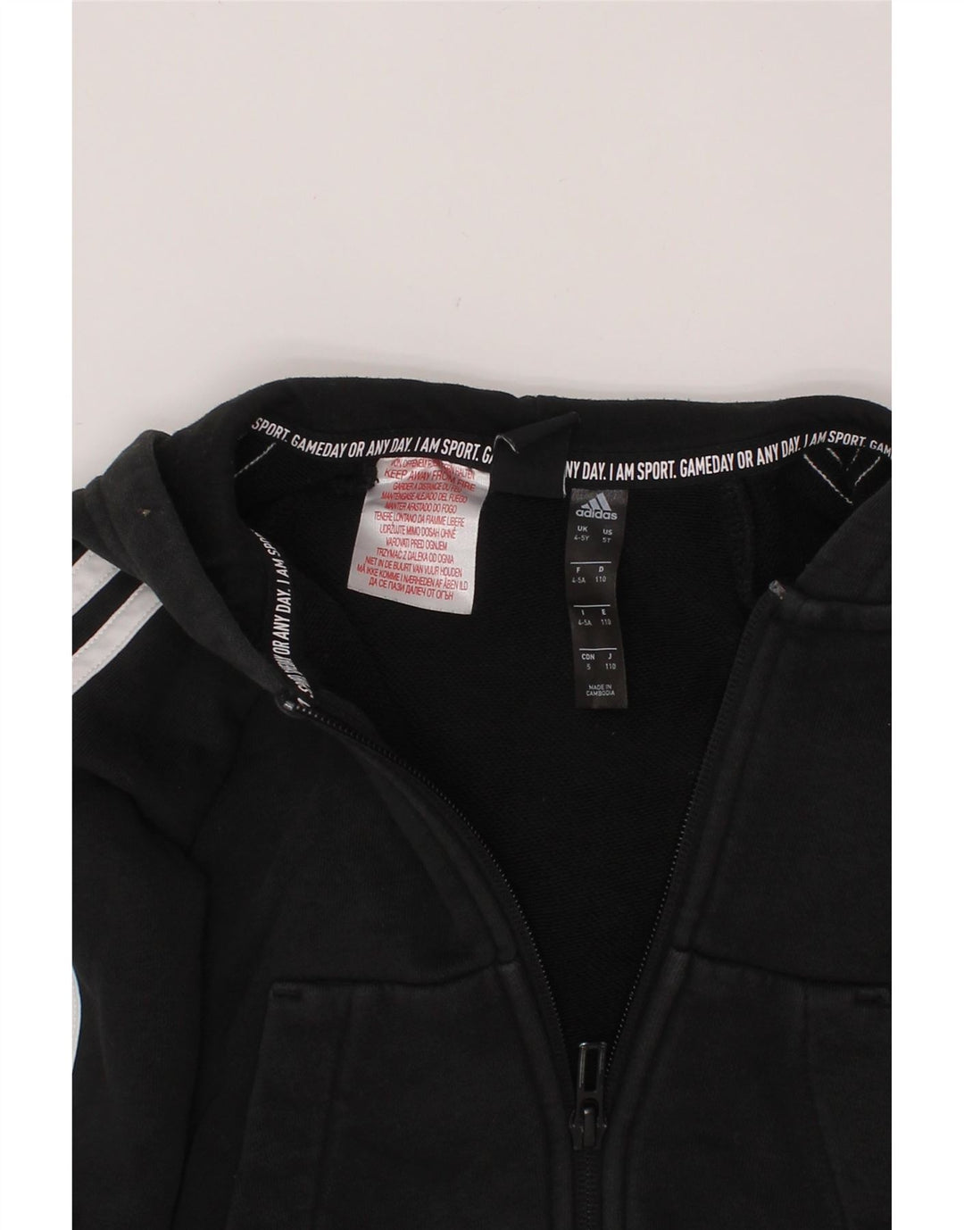 ADIDAS Boys Zip Hoodie Sweater 4-5 Years Black Cotton