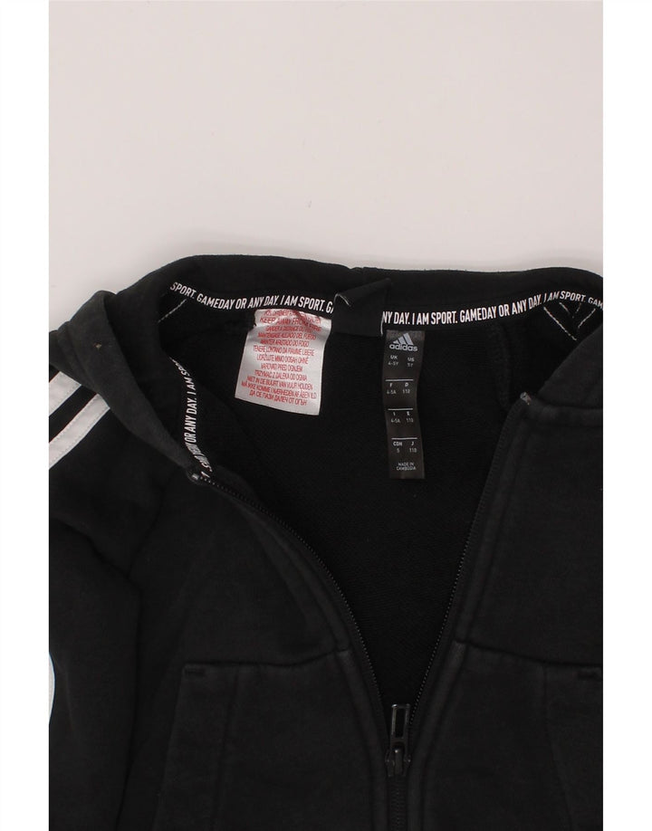 ADIDAS Boys Zip Hoodie Sweater 4-5 Years Black Cotton