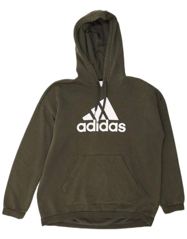 Adidas Womens Graphic Oversized Hoodie Jumper UK 12/14 Medium Green Cotton