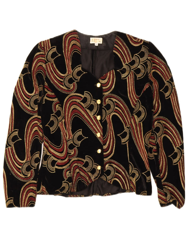 Vintage Womens Velvet Abstract Pattern Cardigan Top UK 12 Medium Black