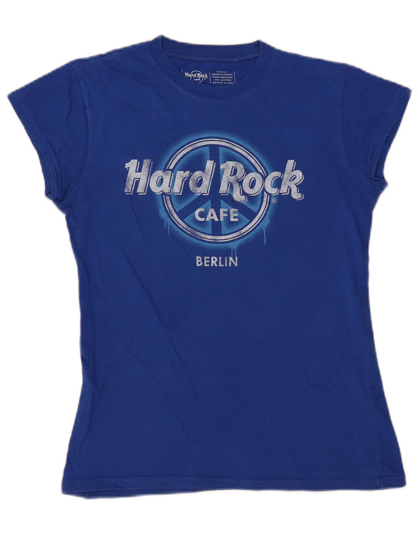 Hard Rock Cafe Womens Berlin Graphic T-Shirt Top UK 12 Medium Blue Cotton