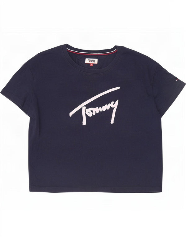 Tommy Hilfiger Womens Crop Graphic T-Shirt Top UK 10 Small Navy Blue