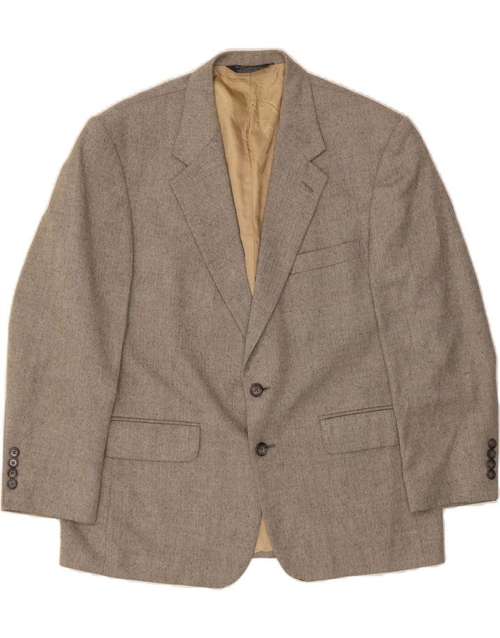 LANDS END Mens 2 Button Blazer Jacket UK 42 XL Grey Lambswool Classic Vintage Lands End and Second-Hand Lands End from Messina Hembry 