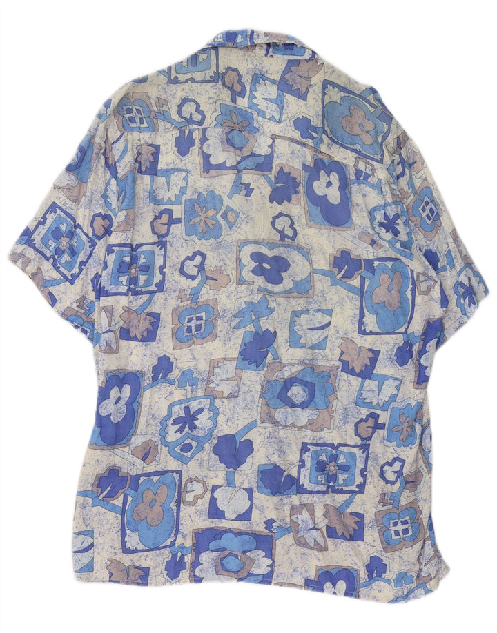 STEFANEL Mens Short Sleeve Shirt Medium Blue Patchwork Viscose