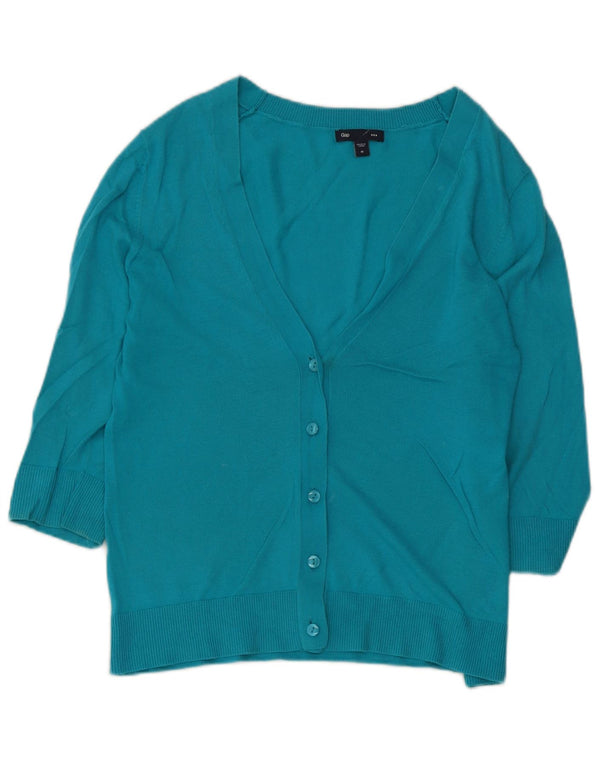 Gap Womens 3/4 Sleeve Cardigan Sweater UK 14 Medium Turquoise Cotton