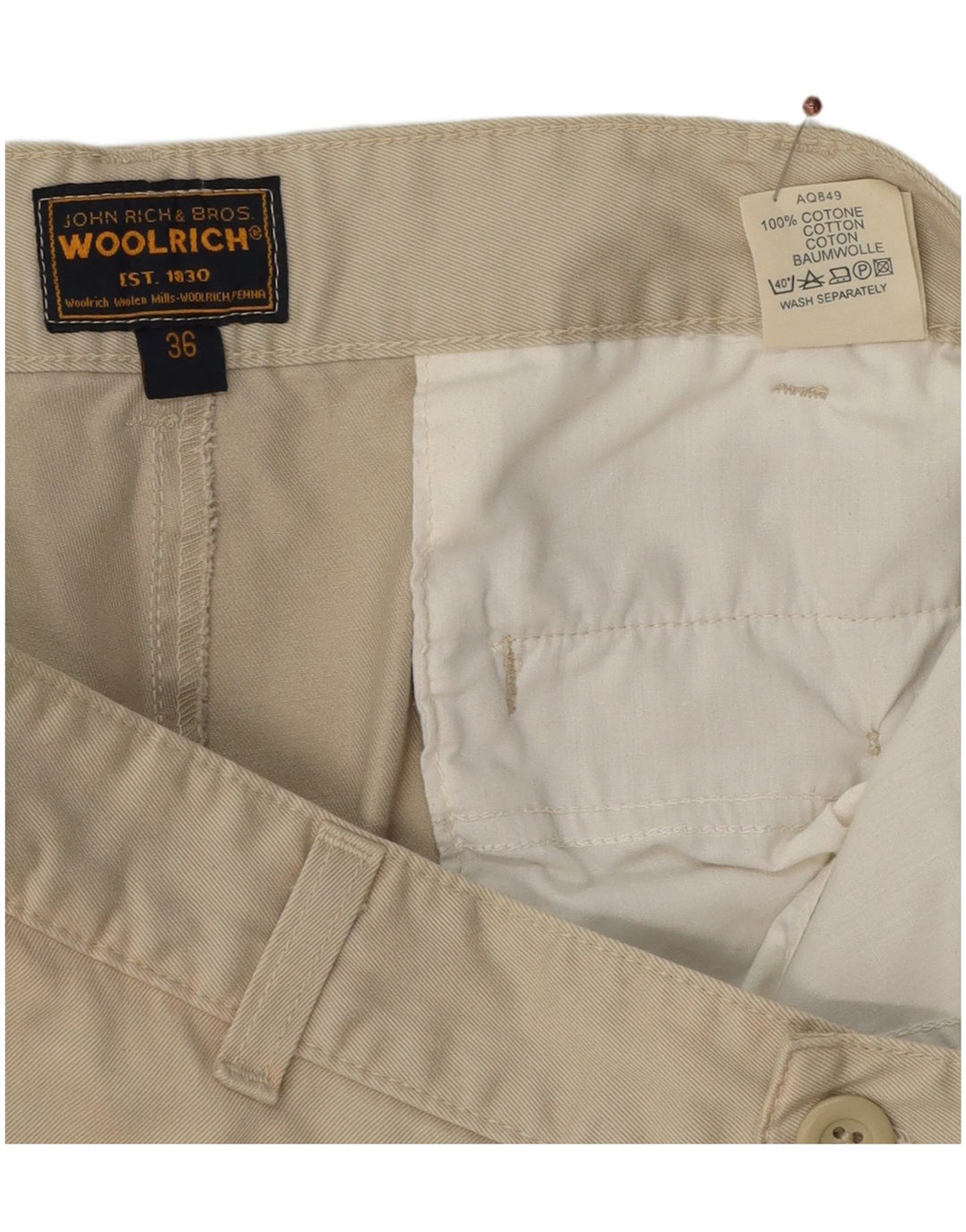 Woolrich Mens Straight Chino Trousers W36 L29 Beige Cotton