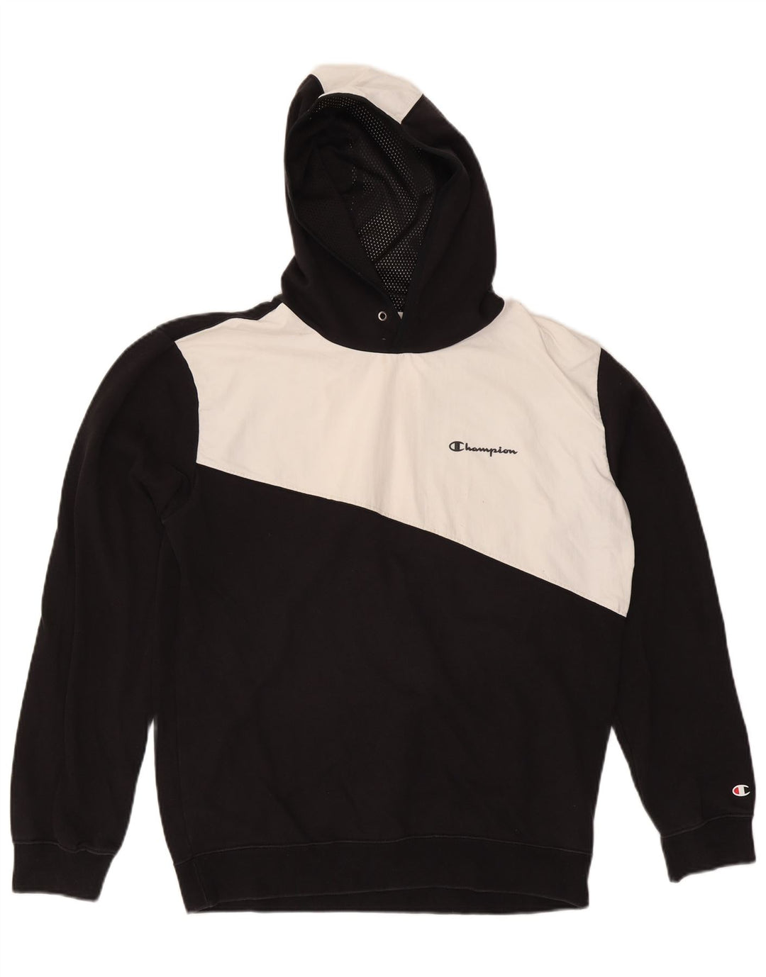 CHAMPION Mens Graphic Hoodie Jumper XL Black Colourblock