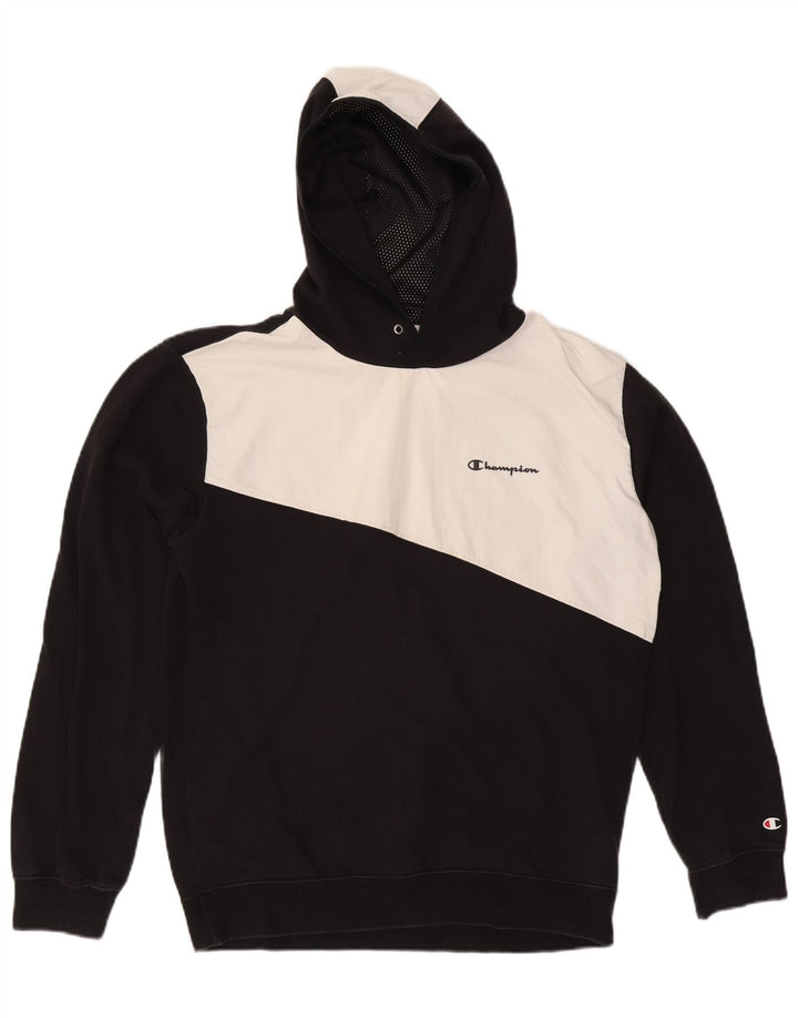 CHAMPION Mens Graphic Hoodie Jumper XL Black Colourblock