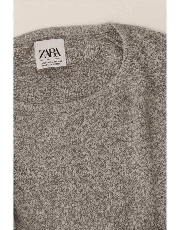 Zara Mens Crew Neck Jumper Sweater Large Grey Flecked