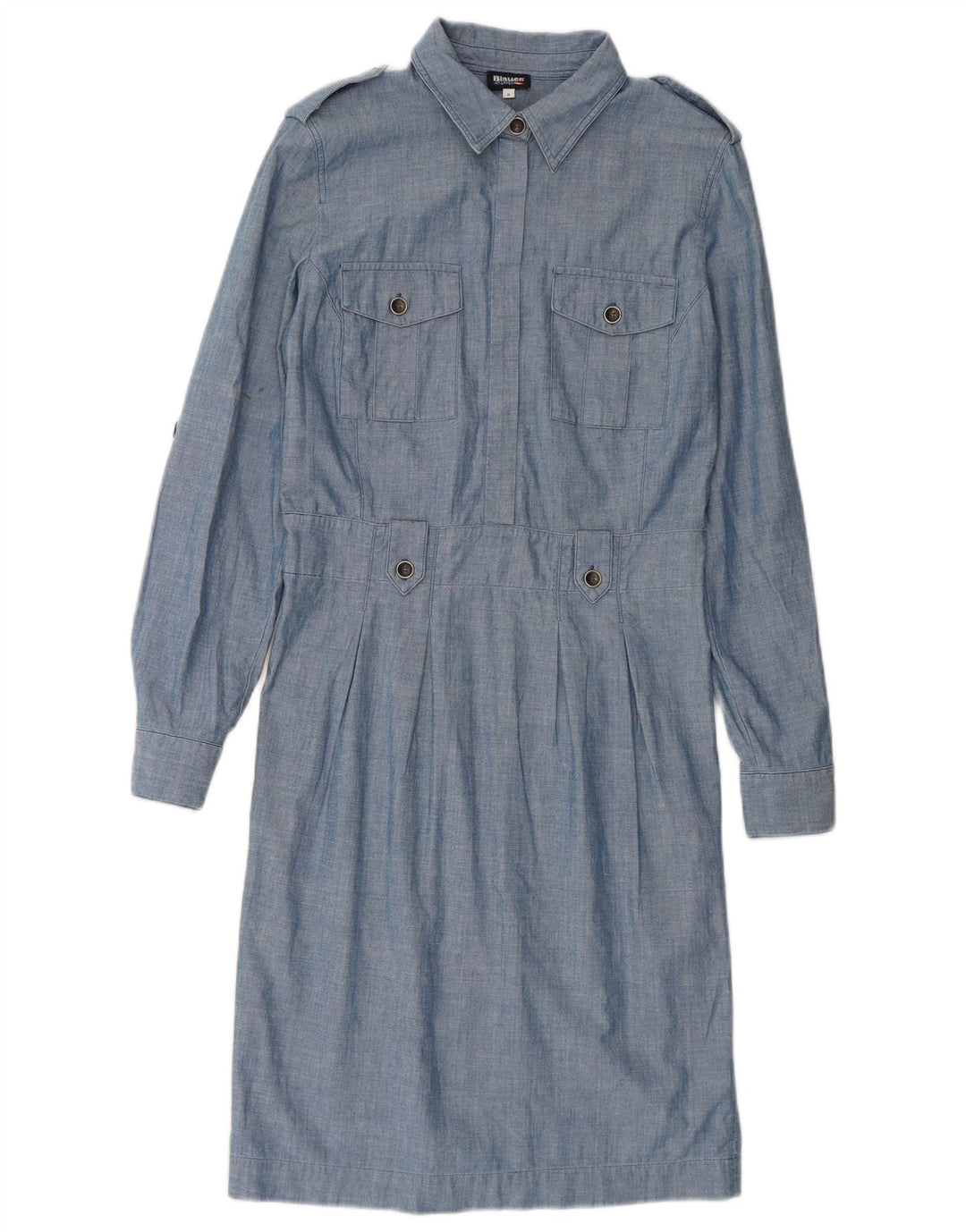 BLAUER Womens Military Pullover Shirt Dress UK 10 Small Blue Cotton