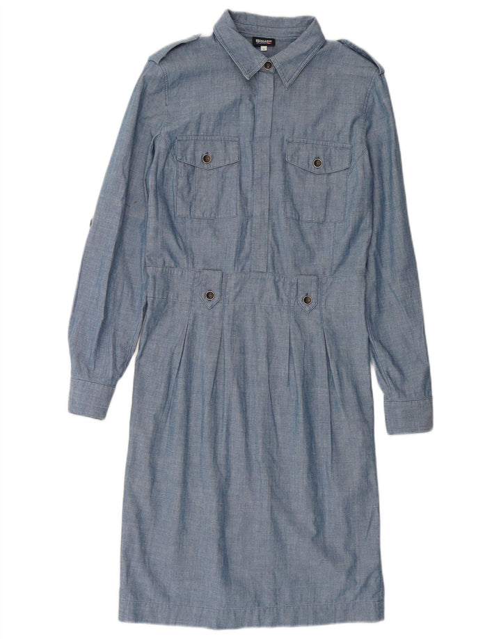 BLAUER Womens Military Pullover Shirt Dress UK 10 Small Blue Cotton