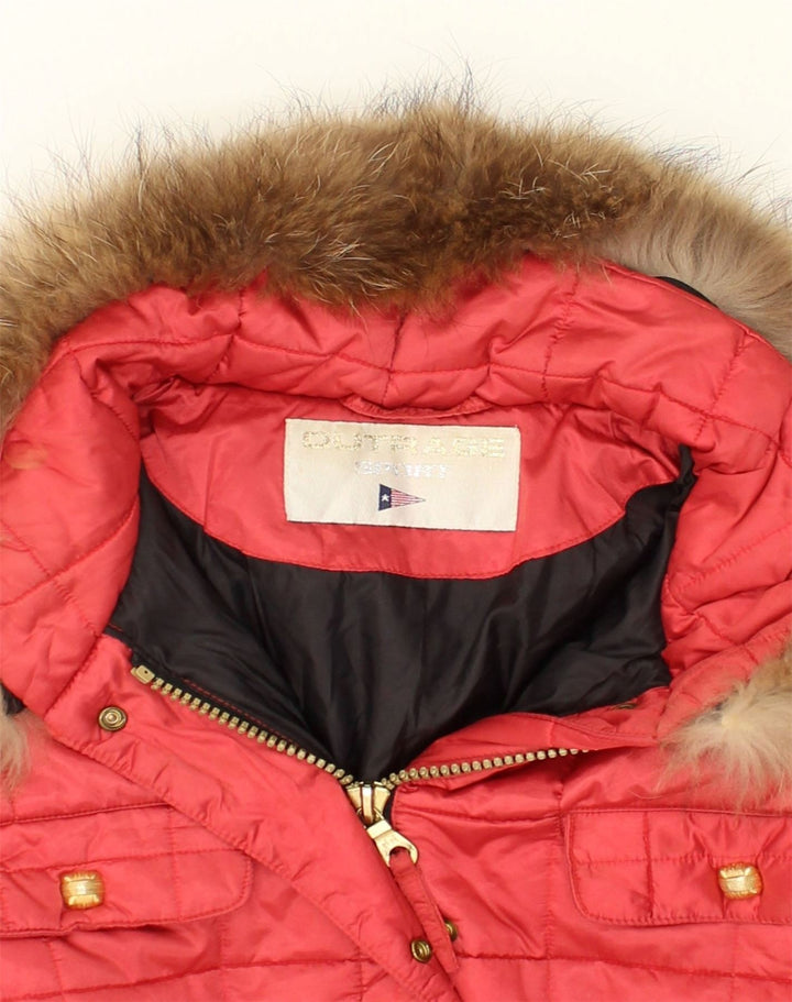 OUTRAGE Womens Hooded Padded Jacket UK 8 Small  Red Polyester | Vintage Outrage | Thrift | Second-Hand Outrage | Used Clothing | Messina Hembry 