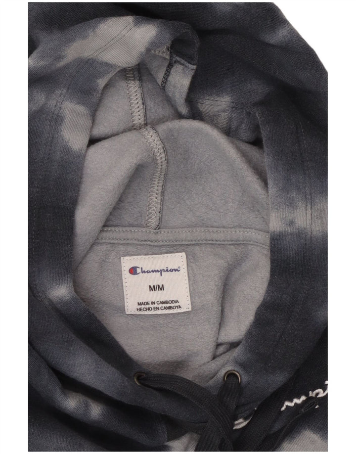 Champion Womens Crop Hoodie Jumper UK 14 Medium Black Tie Dye Cotton